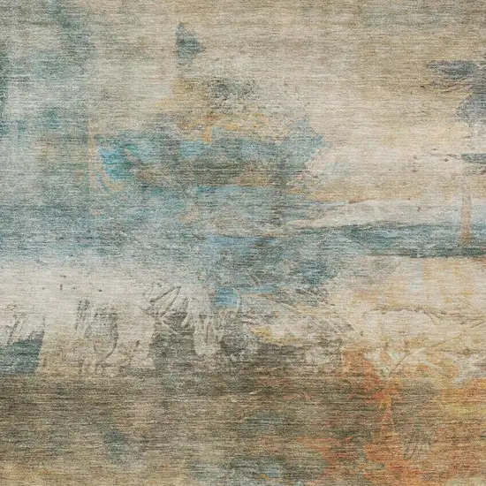 Teal Blue And Beige Abstract Washable Indoor Outdoor Area Rug Photo 6