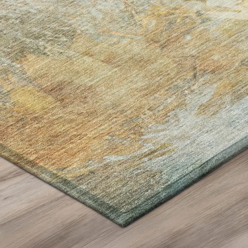 Teal Blue And Beige Abstract Washable Indoor Outdoor Area Rug Photo 8