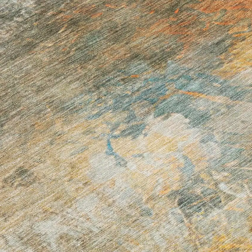 Teal Blue And Beige Abstract Washable Indoor Outdoor Area Rug Photo 5