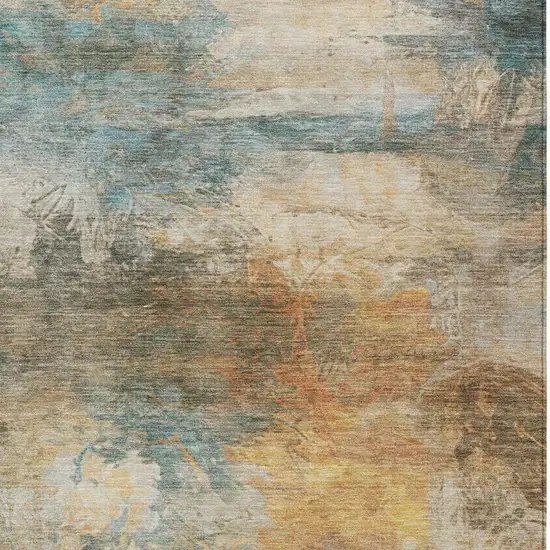 Teal Blue And Beige Abstract Washable Indoor Outdoor Area Rug Photo 4