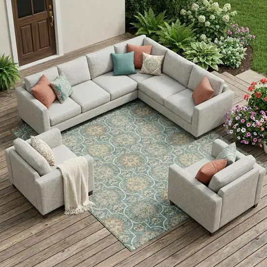 Teal Blue And Beige Floral Medallion Washable Indoor Outdoor Area Rug Photo 1