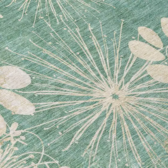 Teal Blue And Beige Floral Washable Indoor Outdoor Area Rug Photo 7
