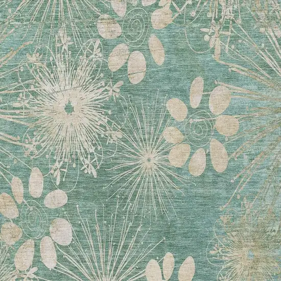 Teal Blue And Beige Floral Washable Indoor Outdoor Area Rug Photo 6