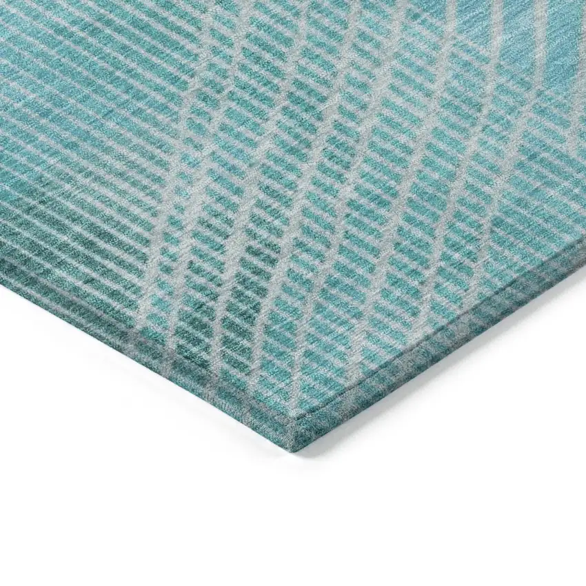 Teal Blue And Beige Geometric Washable Indoor Outdoor Area Rug Photo 9
