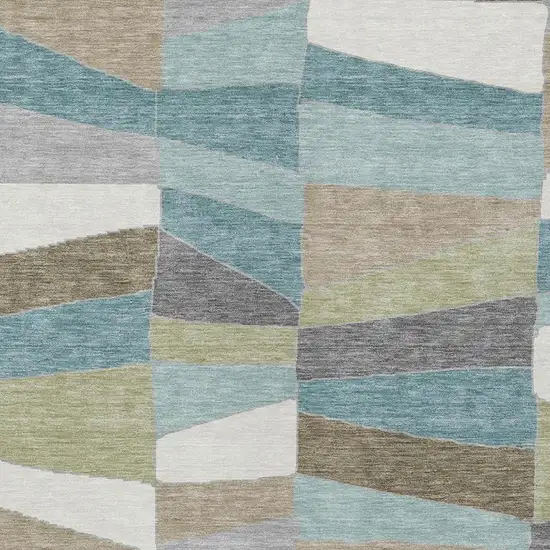 Teal Blue And Beige Geometric Washable Indoor Outdoor Area Rug Photo 4