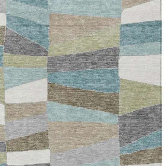 Teal Blue And Beige Geometric Washable Indoor Outdoor Area Rug Photo 7