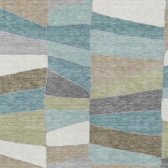 Teal Blue And Beige Geometric Washable Indoor Outdoor Area Rug Photo 8