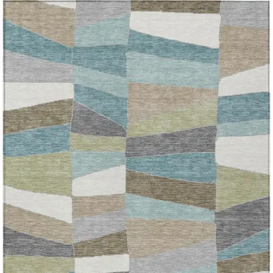 Teal Blue And Beige Geometric Washable Indoor Outdoor Area Rug Photo 7