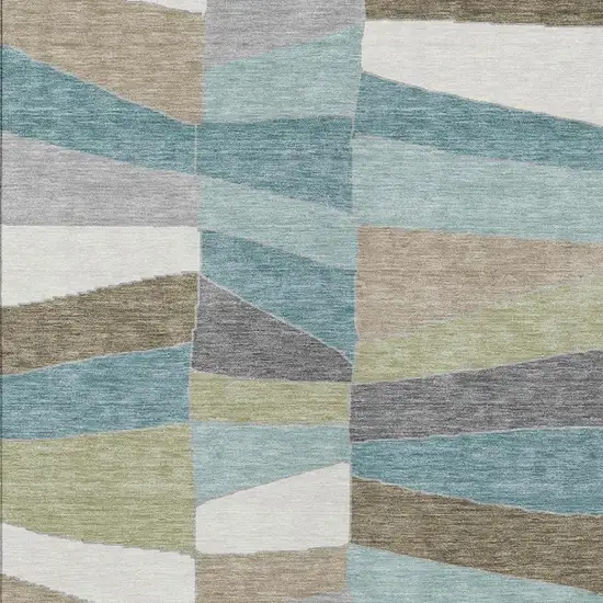 Teal Blue And Beige Geometric Washable Indoor Outdoor Area Rug Photo 3