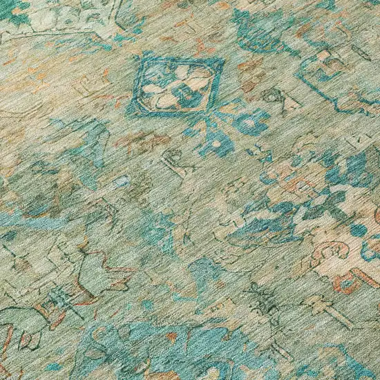 Teal Blue And Beige Medallion Washable Indoor Outdoor Area Rug Photo 7