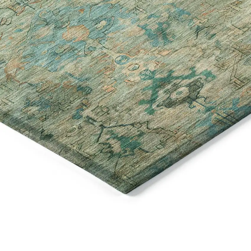 Teal Blue And Beige Medallion Washable Indoor Outdoor Area Rug Photo 5