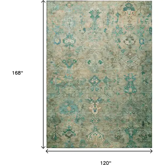 Teal Blue And Beige Medallion Washable Indoor Outdoor Area Rug Photo 3