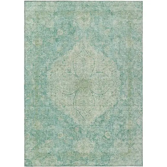 Teal Blue And Beige Oriental Washable Indoor Outdoor Area Rug Photo 1