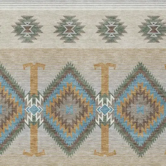 Teal Blue And Beige Southwestern Washable Indoor Outdoor Area Rug Photo 2