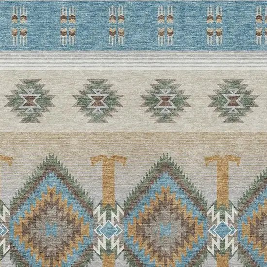 Teal Blue And Beige Southwestern Washable Indoor Outdoor Area Rug Photo 2