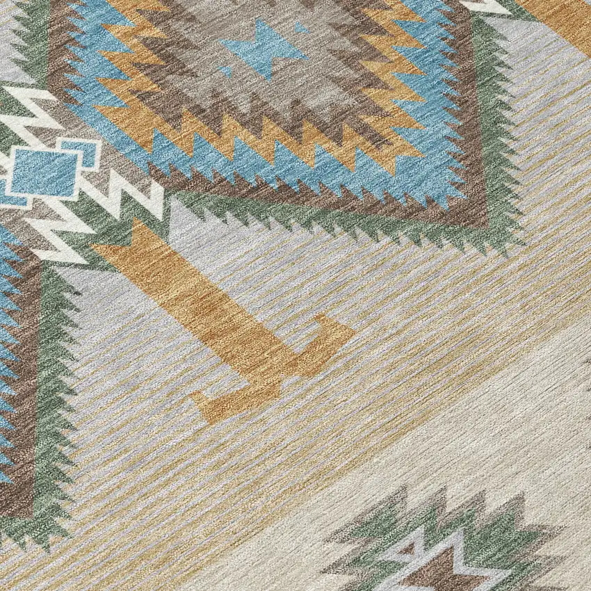 Teal Blue And Beige Southwestern Washable Indoor Outdoor Area Rug Photo 9