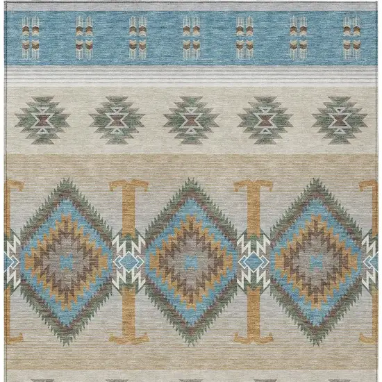 Teal Blue And Beige Southwestern Washable Indoor Outdoor Area Rug Photo 3