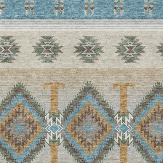 Teal Blue And Beige Southwestern Washable Indoor Outdoor Area Rug Photo 2