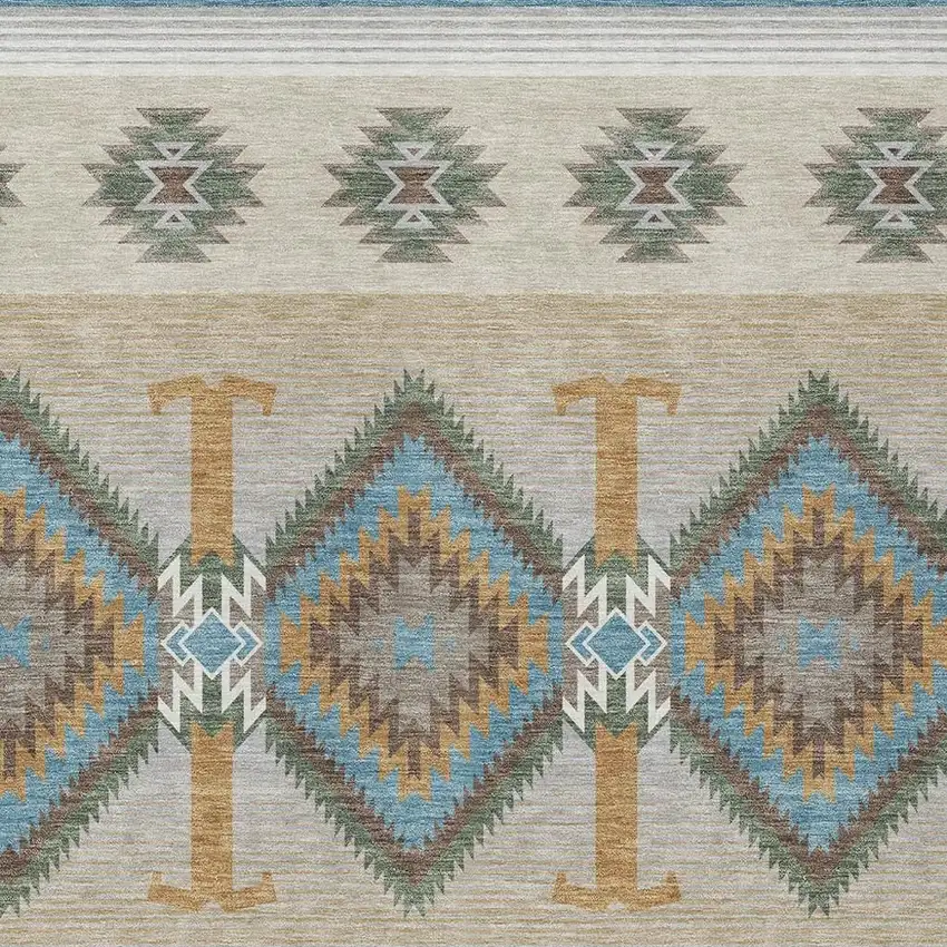 Teal Blue And Beige Southwestern Washable Indoor Outdoor Area Rug Photo 2