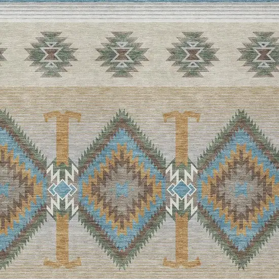 Teal Blue And Beige Southwestern Washable Indoor Outdoor Area Rug Photo 2