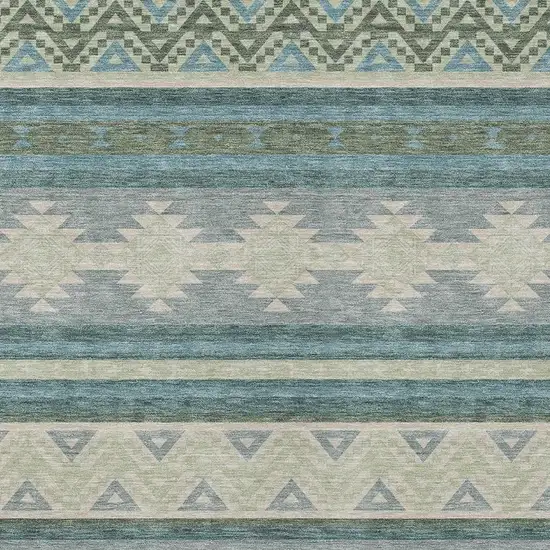 Teal Blue And Beige Southwestern Washable Indoor Outdoor Area Rug Photo 3