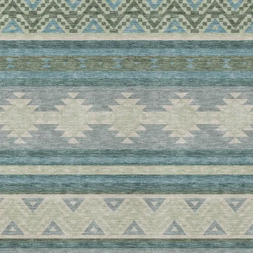 Teal Blue And Beige Southwestern Washable Indoor Outdoor Area Rug Photo 3