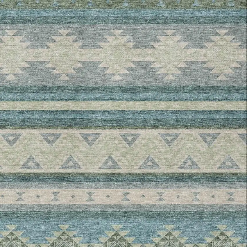 Teal Blue And Beige Southwestern Washable Indoor Outdoor Area Rug Photo 3