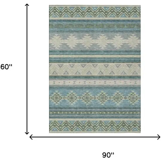 Teal Blue And Beige Southwestern Washable Indoor Outdoor Area Rug Photo 7