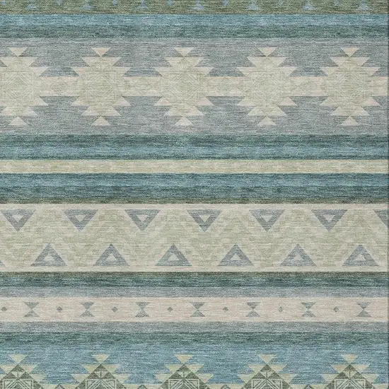 Teal Blue And Beige Southwestern Washable Indoor Outdoor Area Rug Photo 3