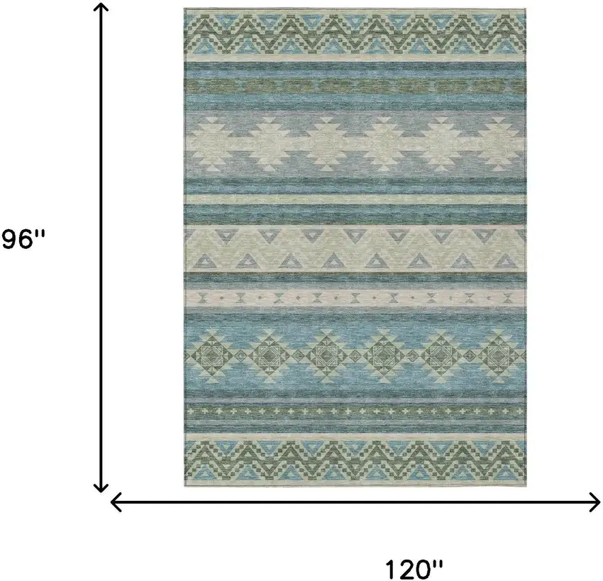 Teal Blue And Beige Southwestern Washable Indoor Outdoor Area Rug Photo 7