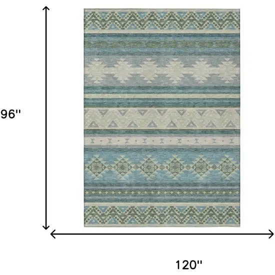 Teal Blue And Beige Southwestern Washable Indoor Outdoor Area Rug Photo 7