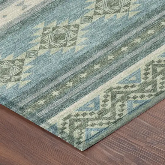 Teal Blue And Beige Southwestern Washable Indoor Outdoor Area Rug Photo 5