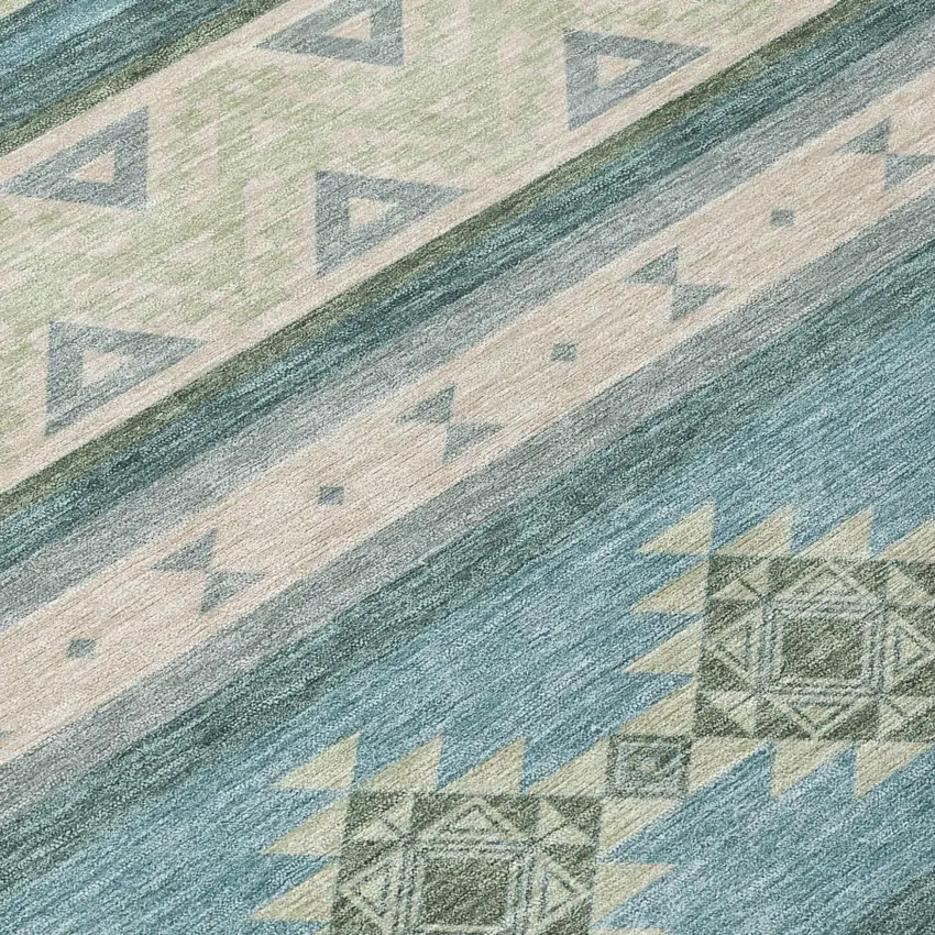 Teal Blue And Beige Southwestern Washable Indoor Outdoor Area Rug Photo 6