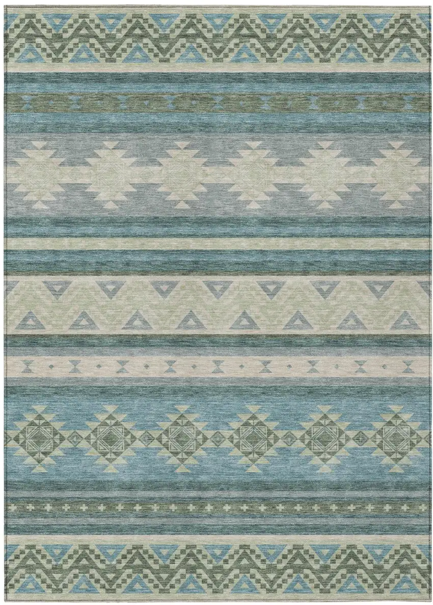 Teal Blue And Beige Southwestern Washable Indoor Outdoor Area Rug Photo 2