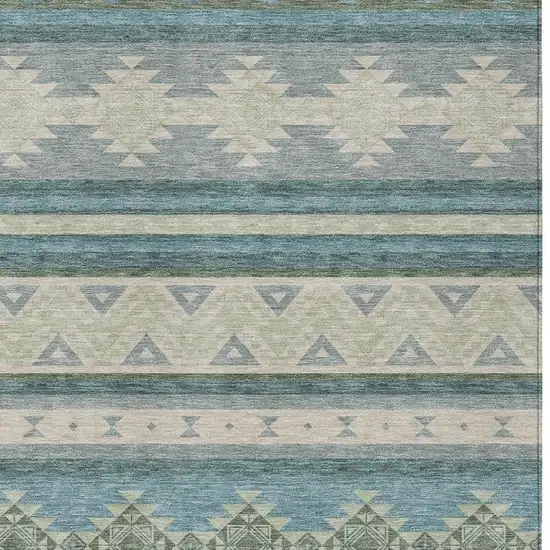 Teal Blue And Beige Southwestern Washable Indoor Outdoor Area Rug Photo 3
