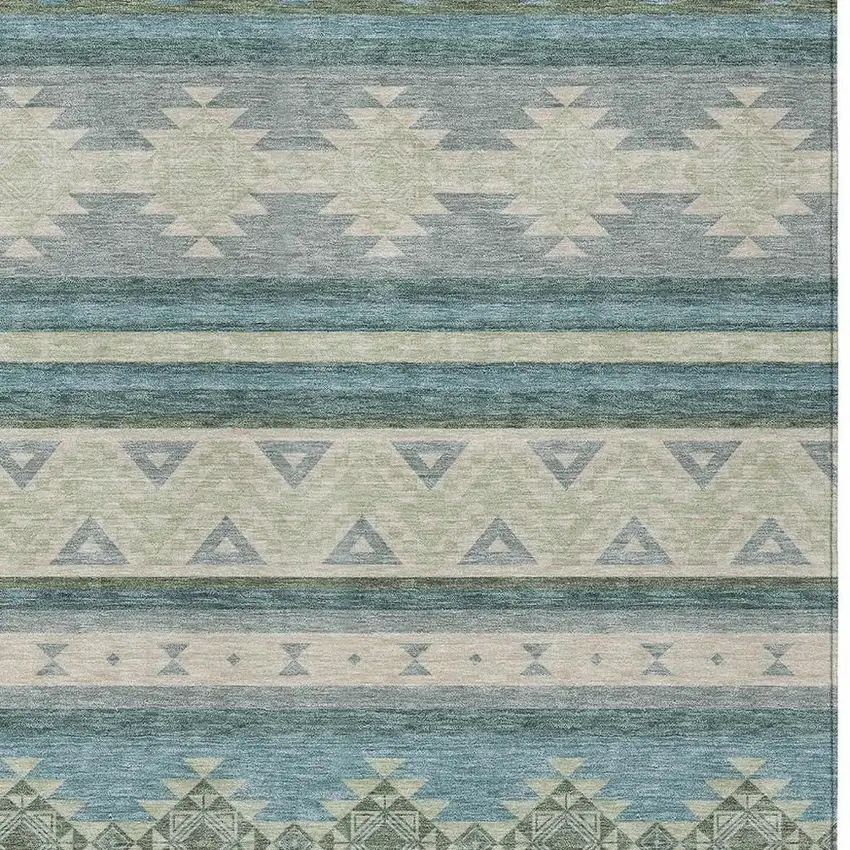 Teal Blue And Beige Southwestern Washable Indoor Outdoor Area Rug Photo 3