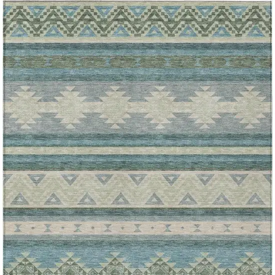 Teal Blue And Beige Southwestern Washable Indoor Outdoor Area Rug Photo 4