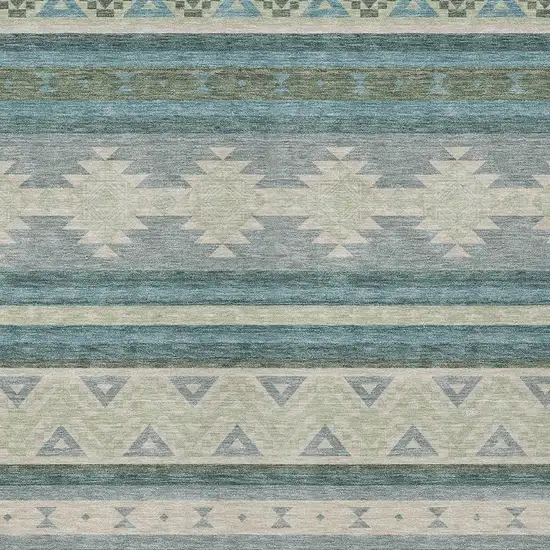 Teal Blue And Beige Southwestern Washable Indoor Outdoor Area Rug Photo 3