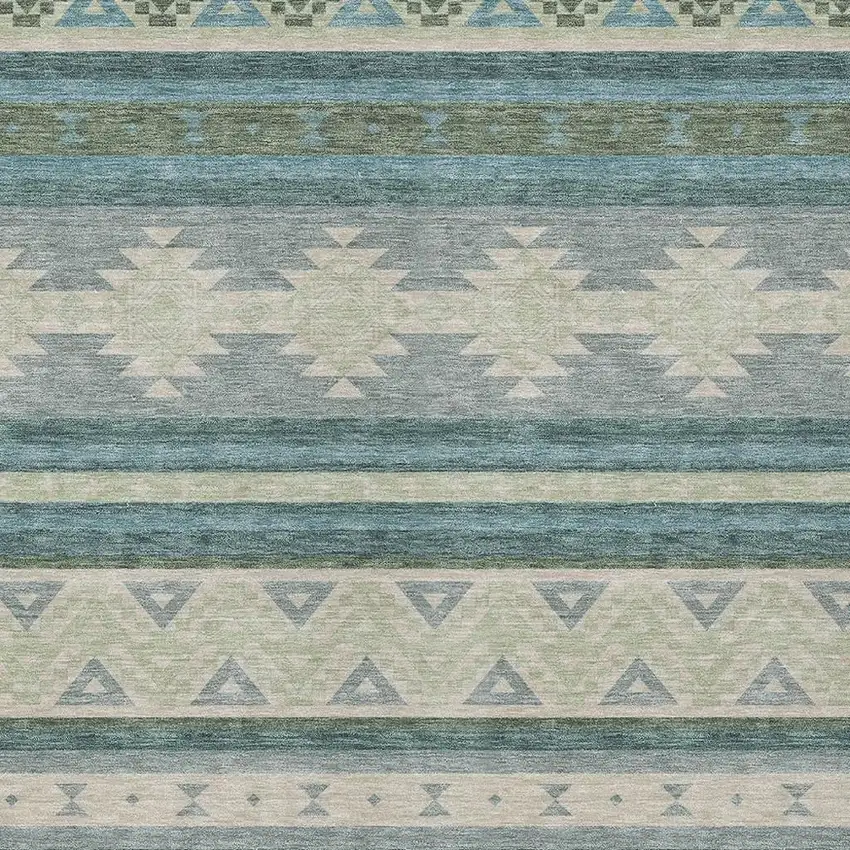Teal Blue And Beige Southwestern Washable Indoor Outdoor Area Rug Photo 3