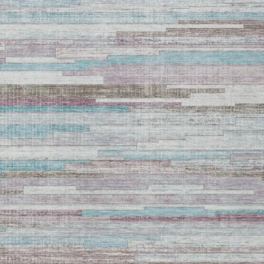 Teal Blue And Beige Striped Washable Indoor Outdoor Area Rug Photo 3