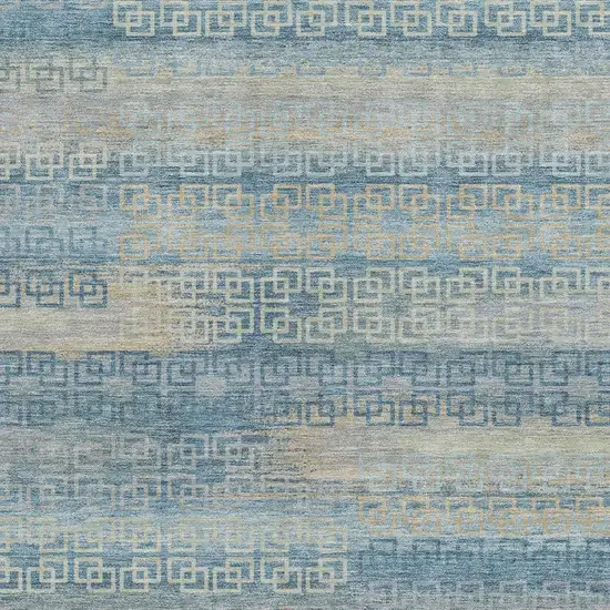 Teal Blue And Beige Striped Washable Indoor Outdoor Area Rug Photo 3