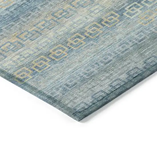 Teal Blue And Beige Striped Washable Indoor Outdoor Area Rug Photo 8