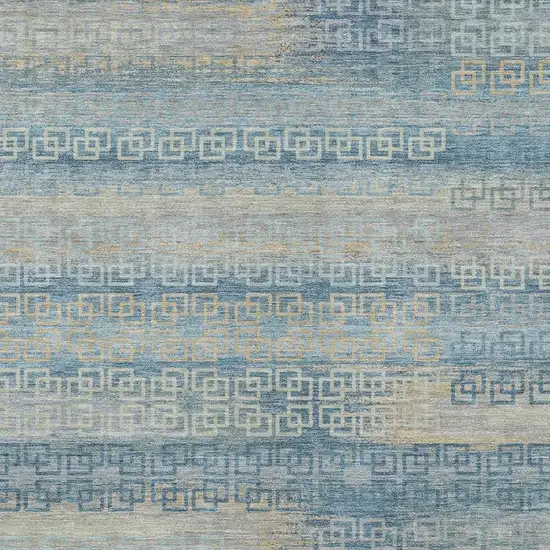 Teal Blue And Beige Striped Washable Indoor Outdoor Area Rug Photo 3