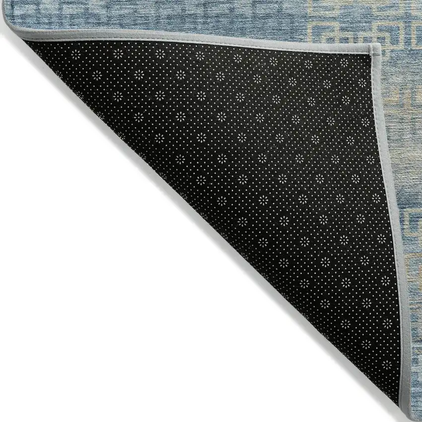 Teal Blue And Beige Striped Washable Indoor Outdoor Area Rug Photo 8