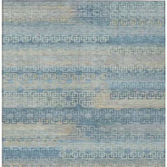 Teal Blue And Beige Striped Washable Indoor Outdoor Area Rug Photo 4