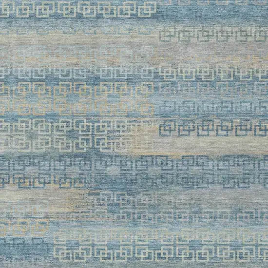 Teal Blue And Beige Striped Washable Indoor Outdoor Area Rug Photo 3
