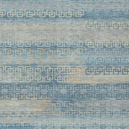 Teal Blue And Beige Striped Washable Indoor Outdoor Area Rug Photo 3
