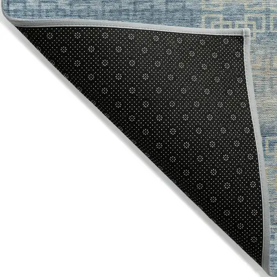 Teal Blue And Beige Striped Washable Indoor Outdoor Area Rug Photo 7