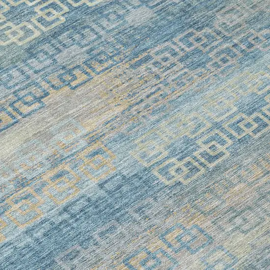 Teal Blue And Beige Striped Washable Indoor Outdoor Area Rug Photo 8