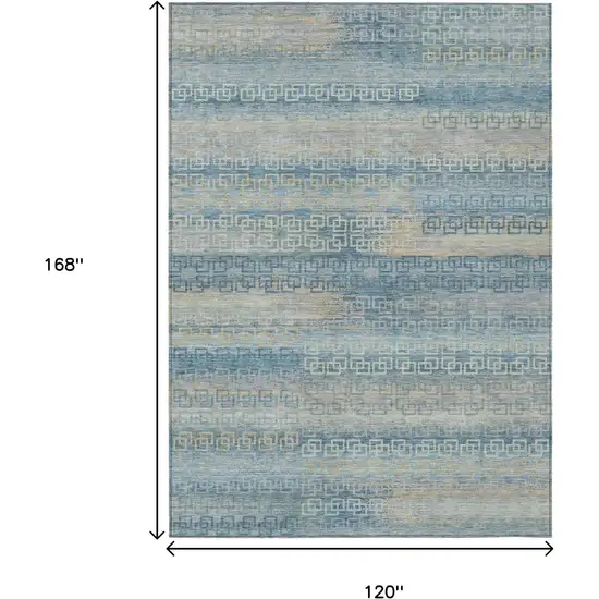 Teal Blue And Beige Striped Washable Indoor Outdoor Area Rug Photo 9